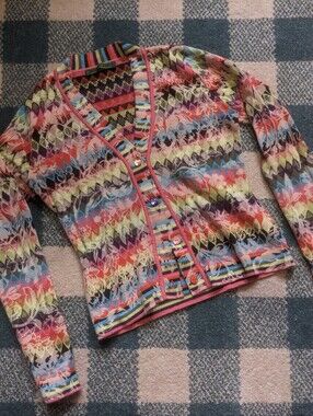 Oilily Colorful Printed Maximilist Cotton Wool Blend Cardigan Size Small